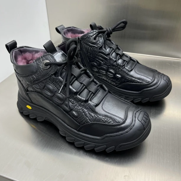 9506冬季加厚绒保暖皮鞋高帮户外男鞋中老年休闲鞋子