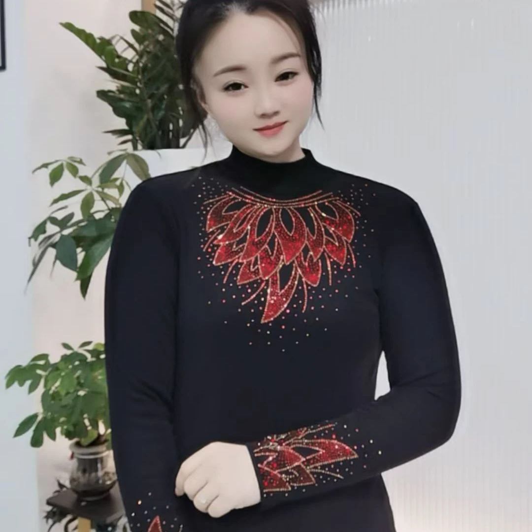 【婉婷服饰】保暖加绒打底衫冬季女装时尚潮流休闲百搭中低领修身款