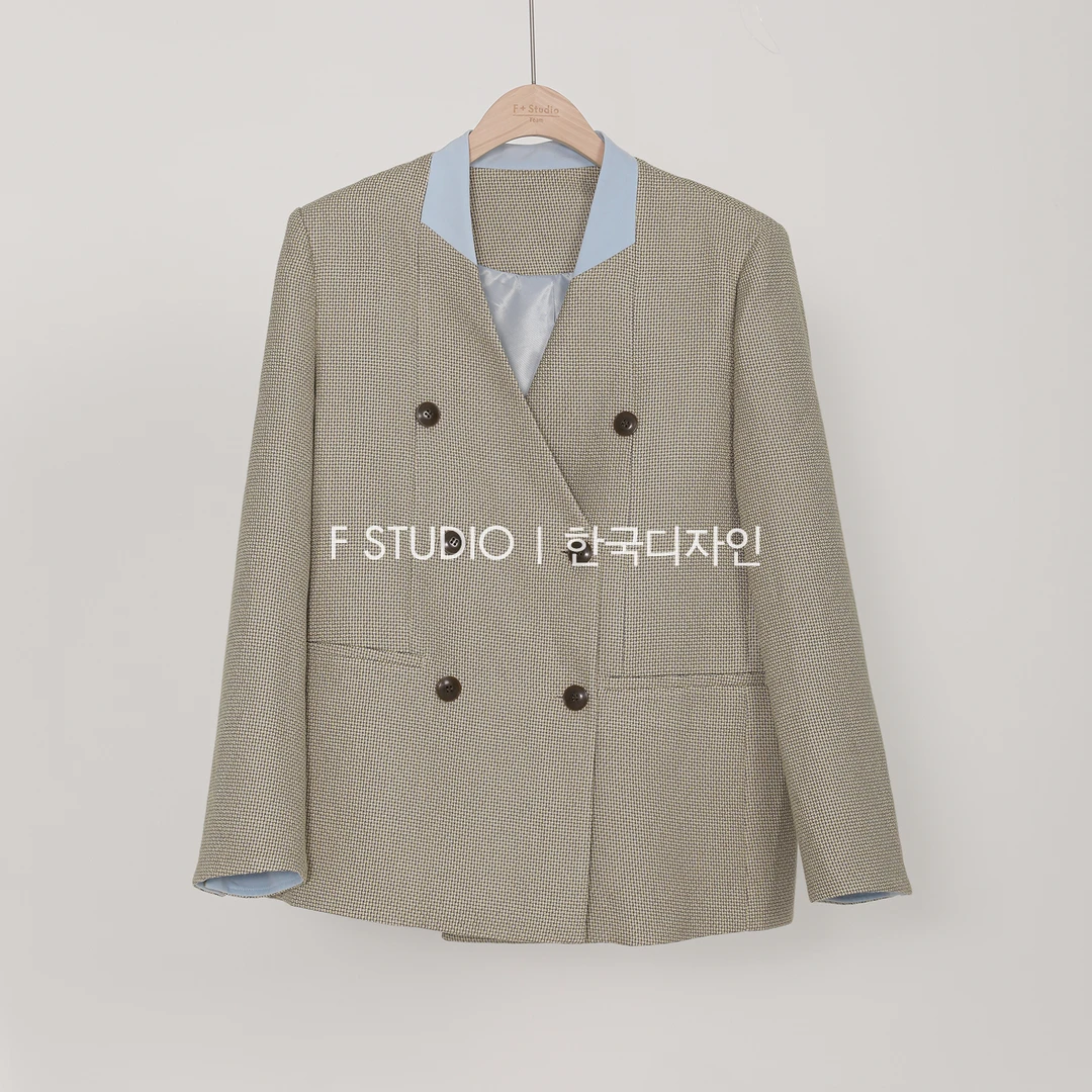 法儿家韩国限定【海盐太妃糖】撞色领西装外套FS307W017 LL