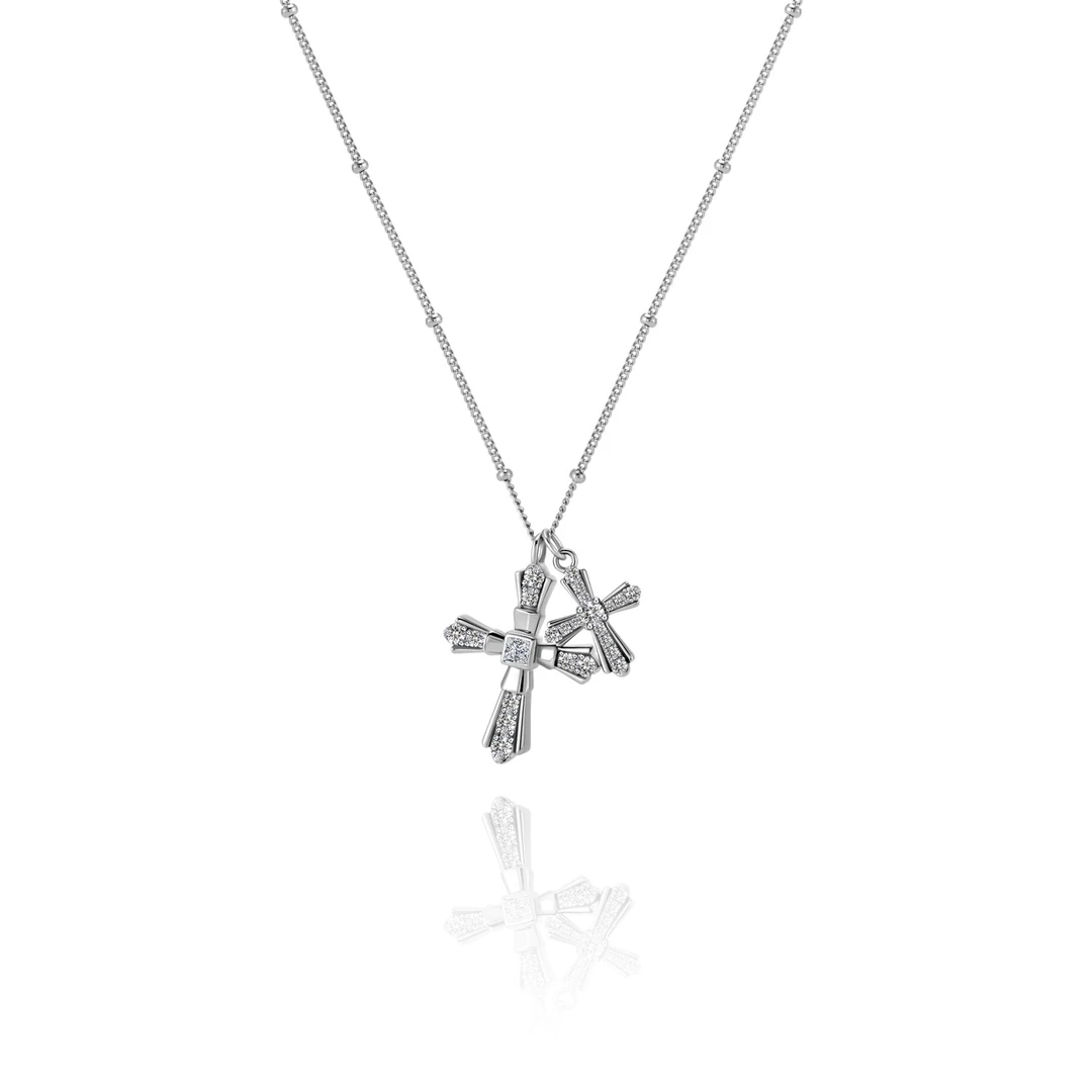 铜项链 NUER【双十字架项链】NU302X006简约百搭气质时尚韩系坠链LL