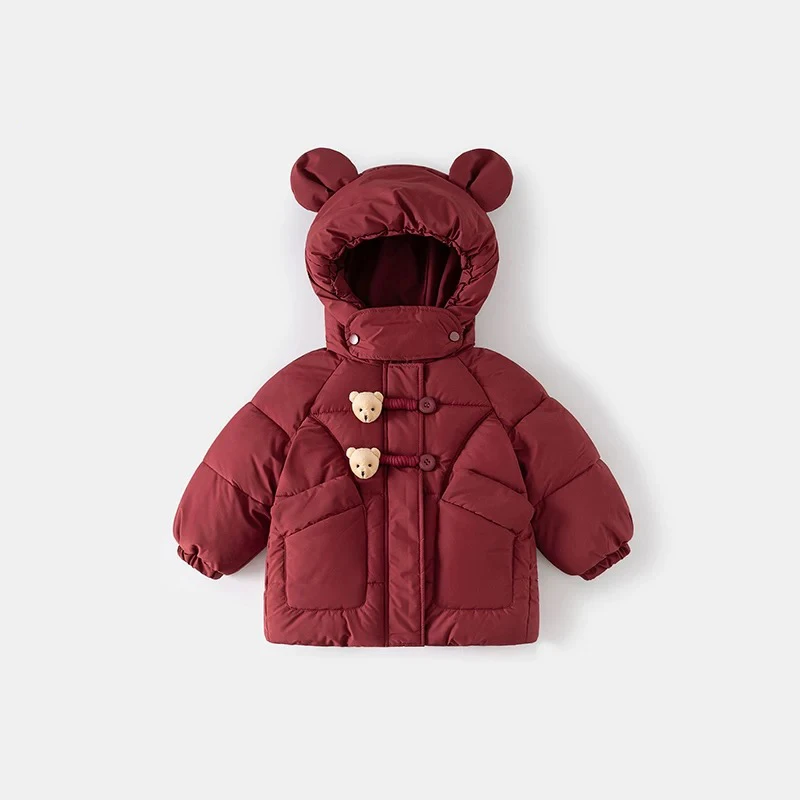 宝宝冬装2025新款红色儿童棉服女童外套洋气棉衣冬季加棉加厚棉袄