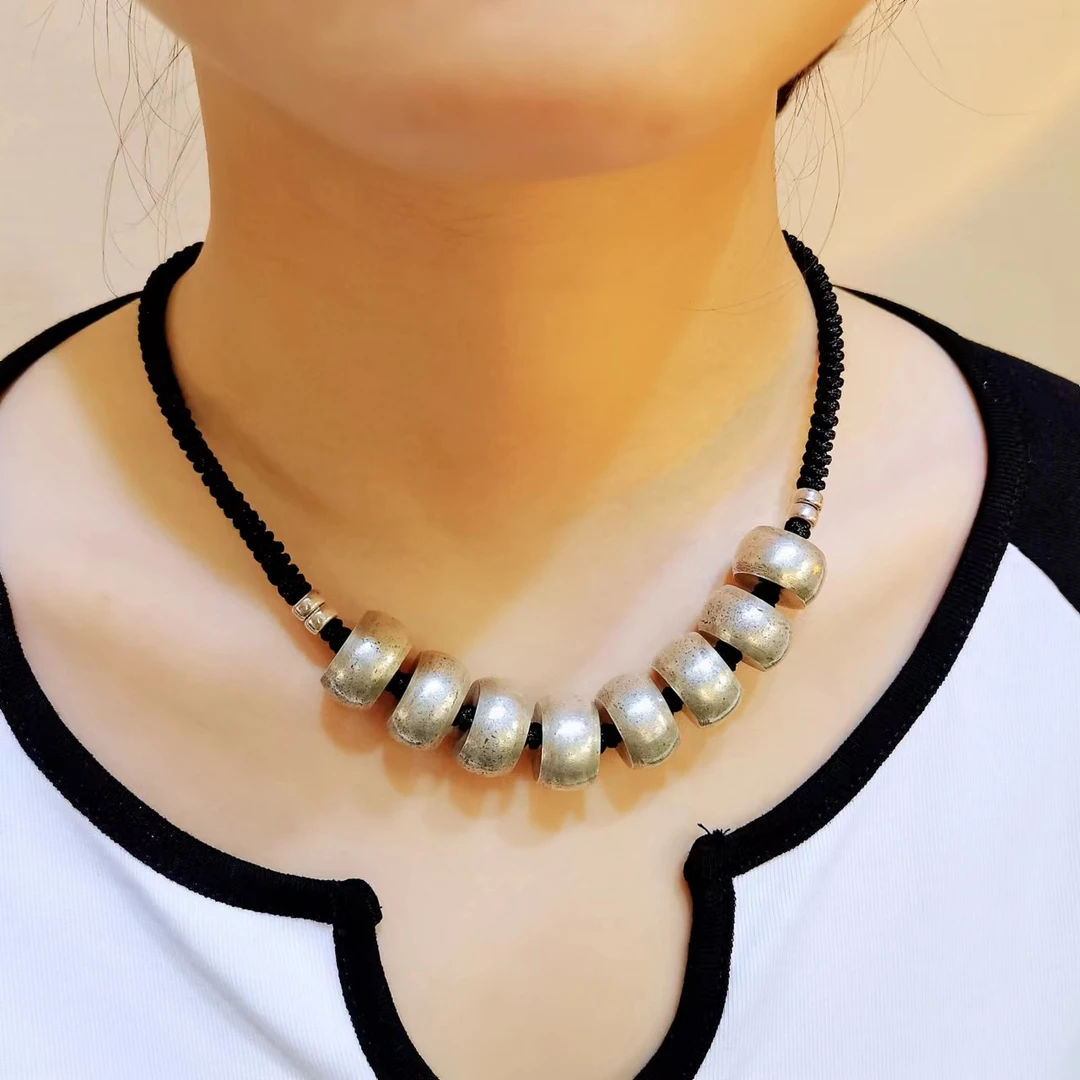 银之酷 吊坠925银 925银手工个性项链锁骨链女复古编织约48克左右