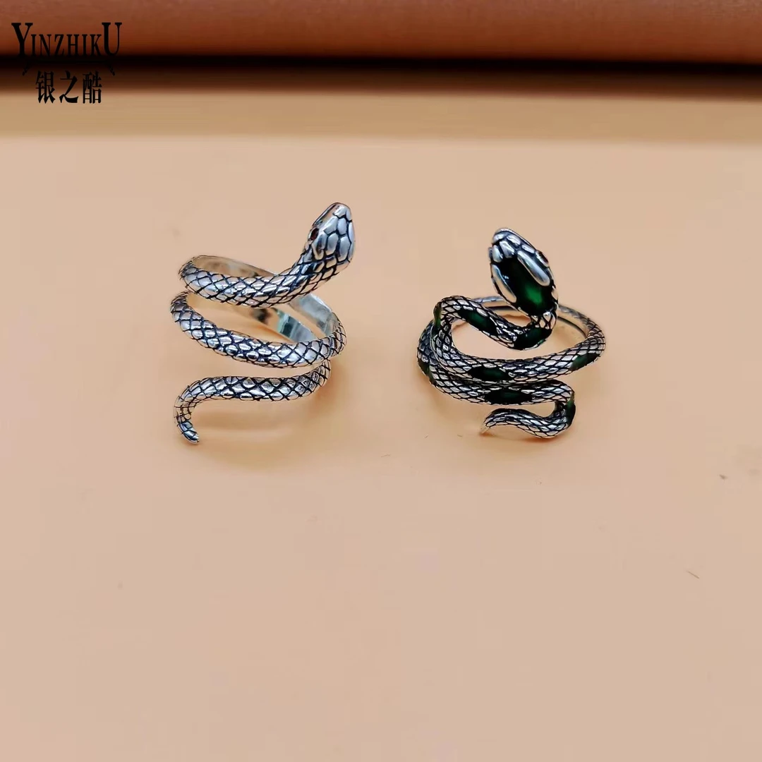925银戒指 925银蛇戒指女小众饰品复古个性时尚指环活口可调节