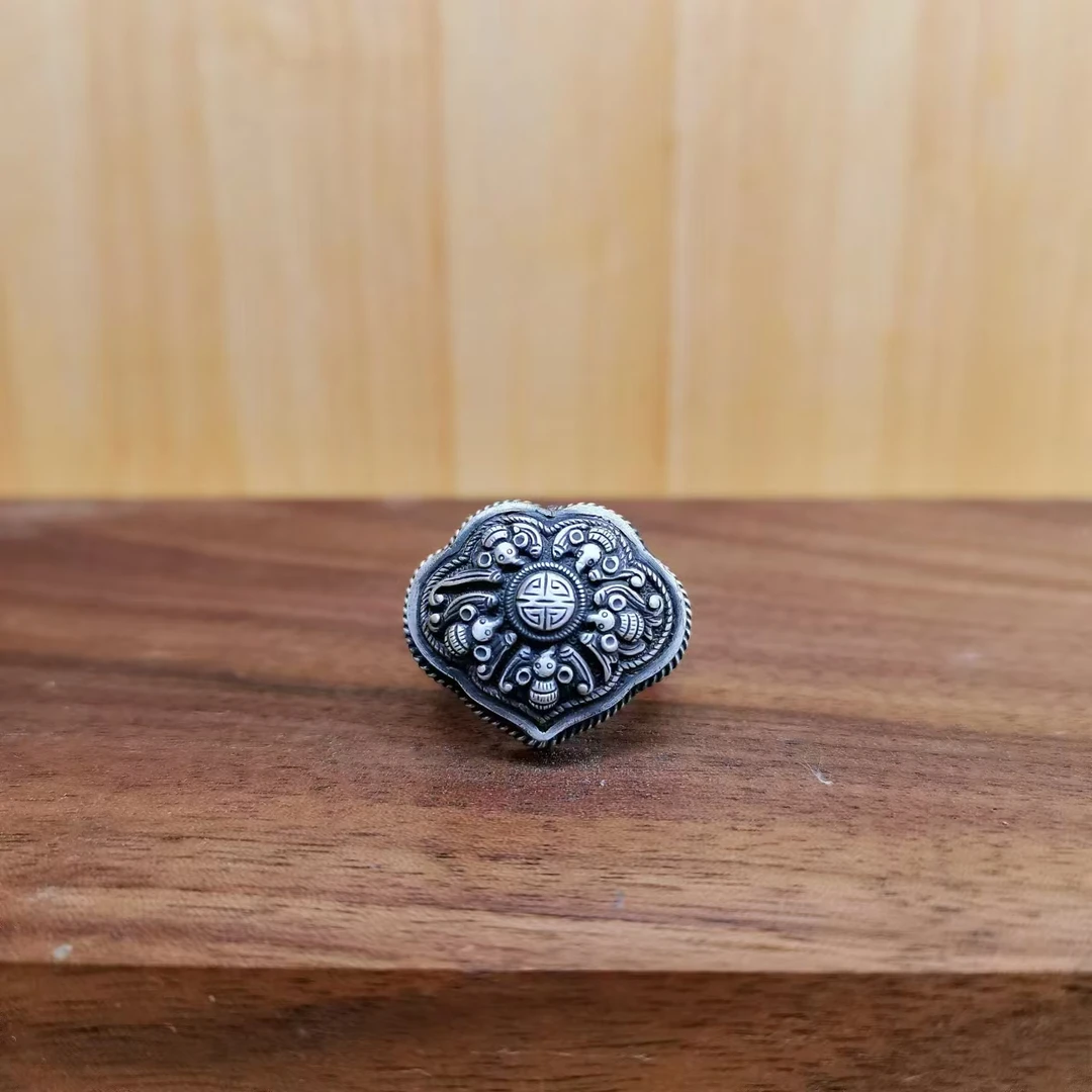 银之酷 足银戒指 福在眼前银制品女复古做旧民族风个性两款可选