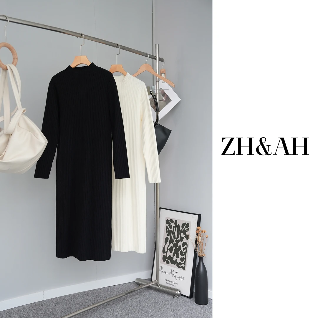 ZH&AH【寒冬刚需】秋冬新款时尚气质百搭北极绒半高领毛衣内搭裙