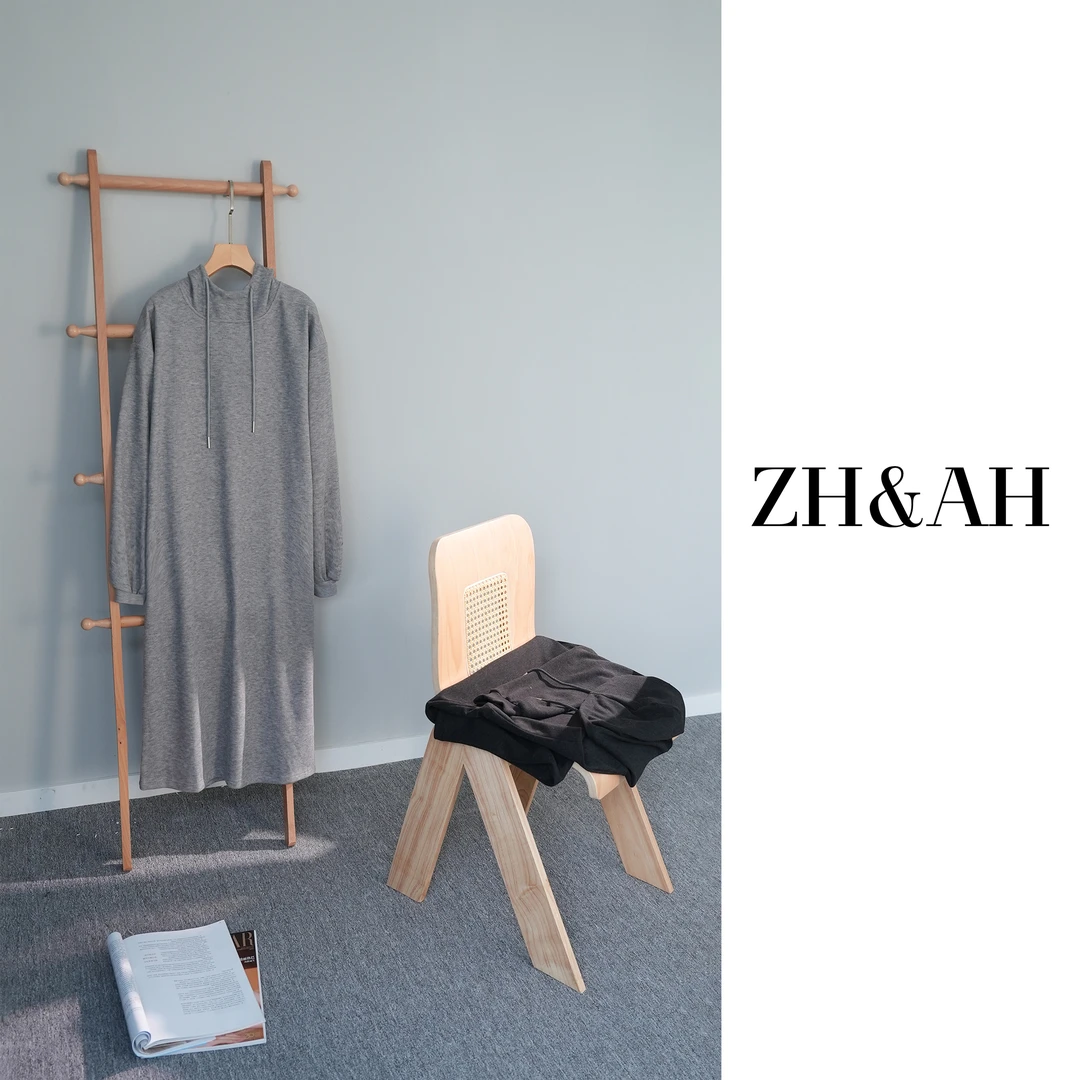 ZH&AH【遛弯穿搭】秋冬新款时尚气质百搭通勤绵羊毛简约连帽连衣裙