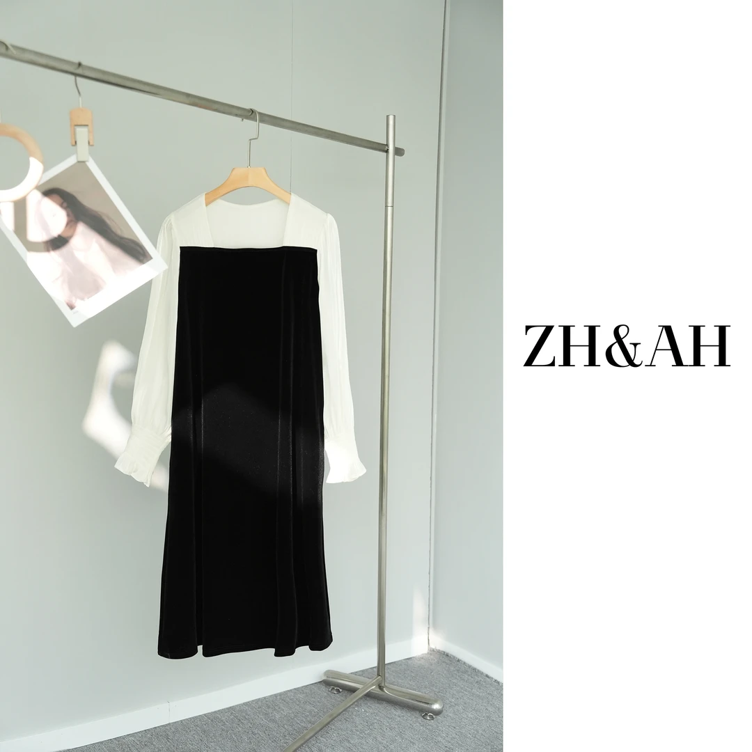 ZH&AH【倾城】秋季新款时尚气质百搭设计感水光纱复古金丝绒公主裙