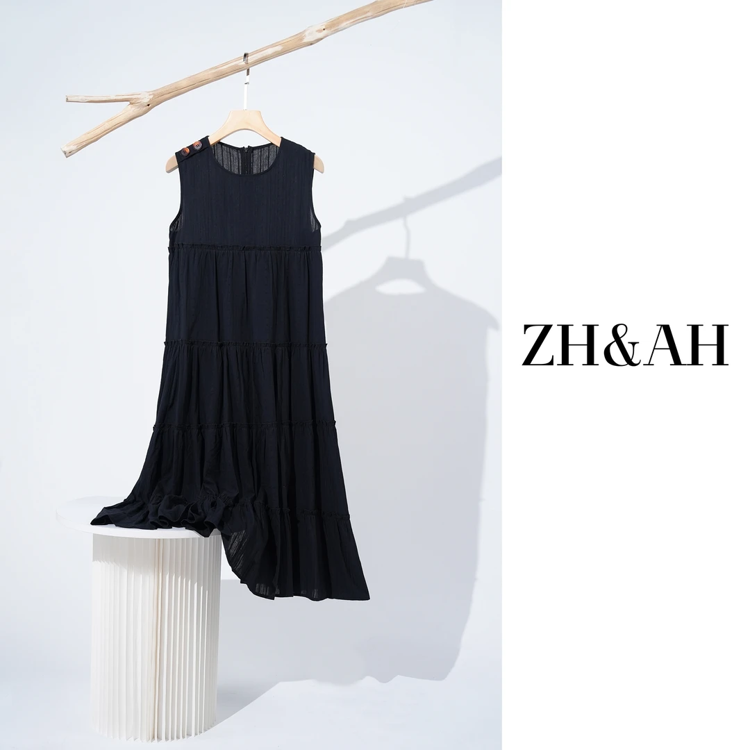 ZH&AH【森系黑巧】夏季新款时尚气质百搭孕期纯棉设计师款背心裙