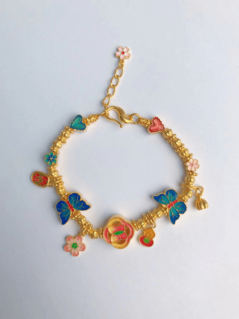 足金999时尚烧蓝蝴蝶手链    13.5手围 克重20.74古法烧蓝手工