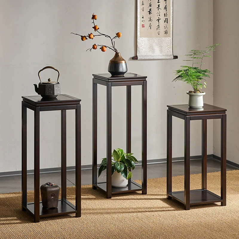 【慕木林】雅黑望舒花架实木双层花台家用客厅盆景台榫卯整装木质架