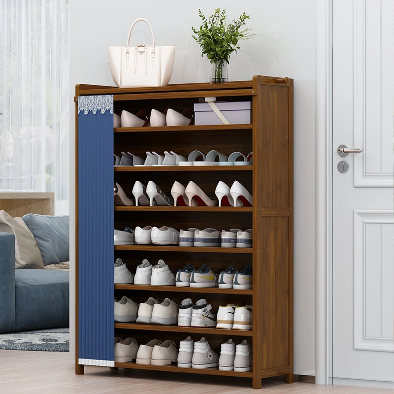 福思源楠竹家用大容量防尘鞋架子结实门帘款简易鞋柜
