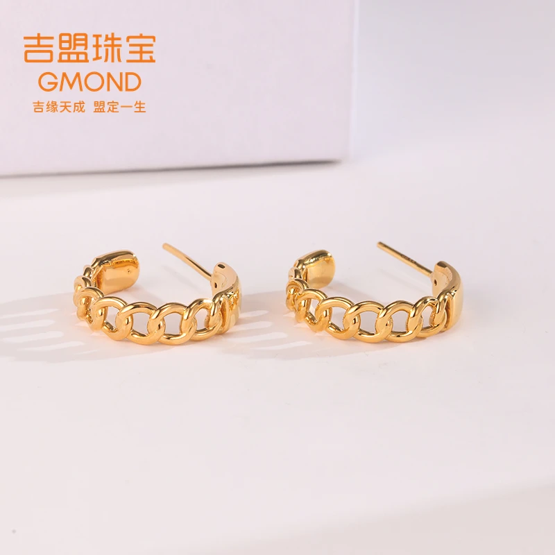 吉盟足金黄金光面5D 链条耳钉耳饰配胶耳堵DSAU221206069多退少补
