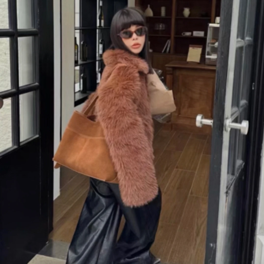 极简风牛反绒通勤单肩包大容量腋下托特包