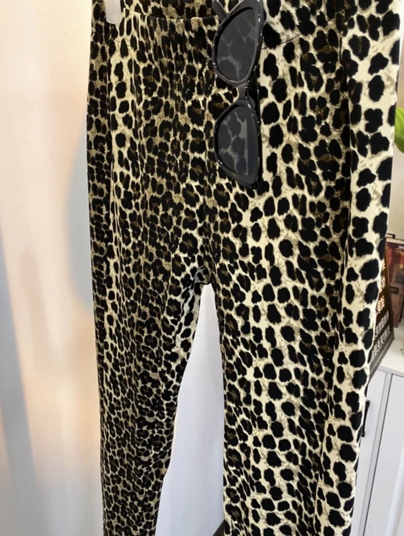 大萍子家 时尚高腰气质显瘦开叉豹纹裤