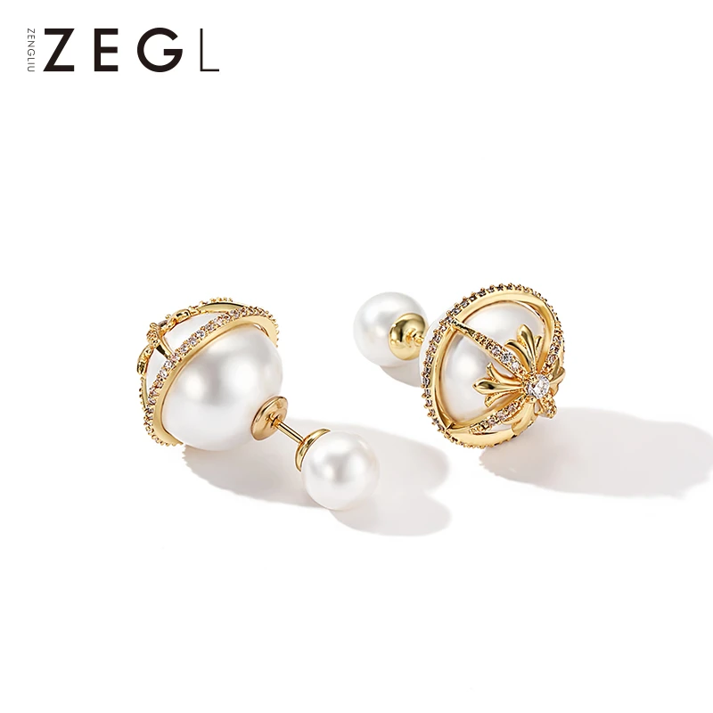 ZEGL 合金仿珍珠耳饰 小兔牙-个性前后大小款双面贝珠耳环ZL1968