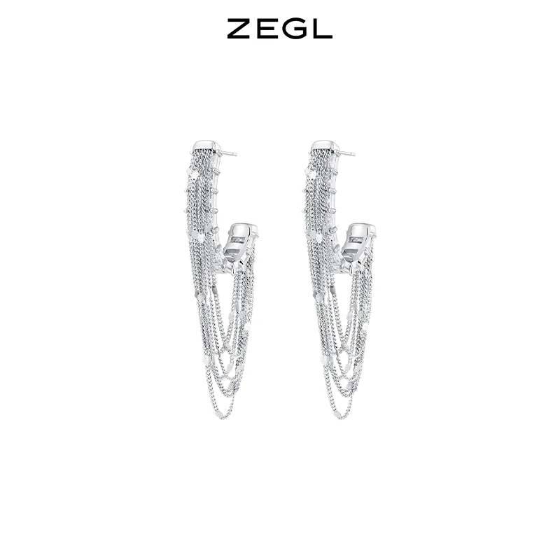 ZEGL 铜合金合成锆石耳饰 设计师款宴会流苏耳环新款简约气质首饰
