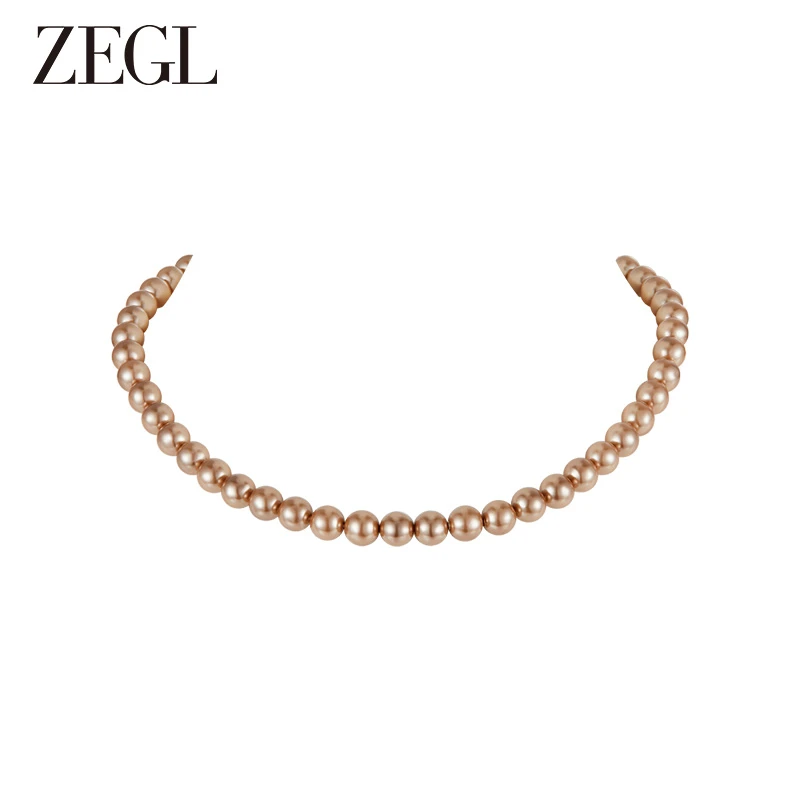 【ZEGL夏日折扣】香槟色串珠项链简约轻奢百搭小众饰品