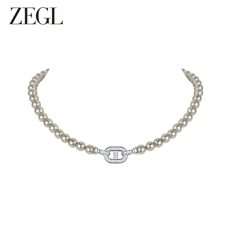 ZEGL 铜合金项链 施家串珠锁骨链新款百搭复古气质高级感时尚饰品