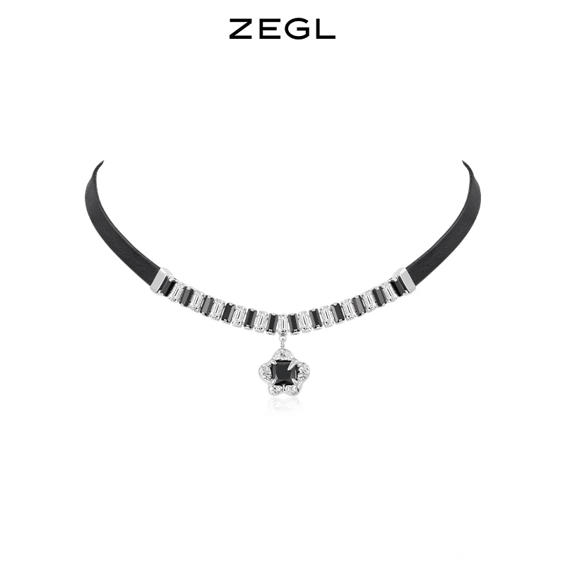 ZEGL 铜合金项链 星星水钻颈链黑色吊坠高级轻奢时尚饰品锁骨链