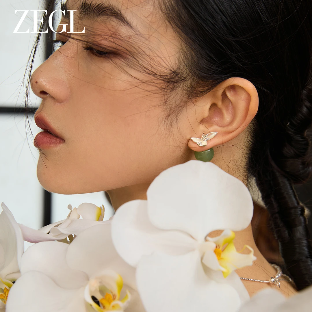 ZEGL 铜合金耳饰 设计师东方花影系列独特耳钉高级感耳环耳饰品DB