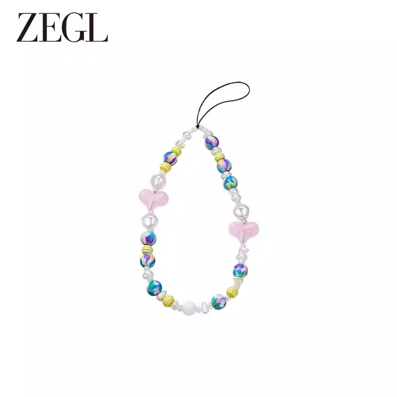 ZEGL 非金属仿珍珠项链 彩串手机链时尚百搭小众气质简约个性饰品