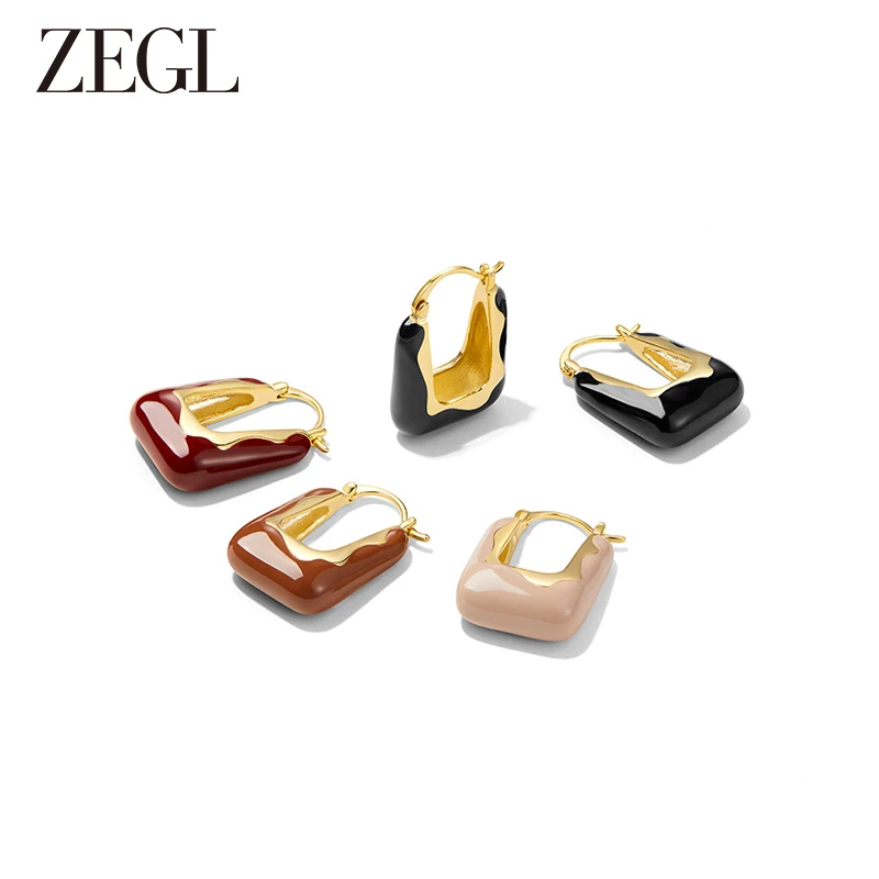 ZEGL 铜合金耳饰 酒红滴油U型耳环简约轻奢百搭小众饰品