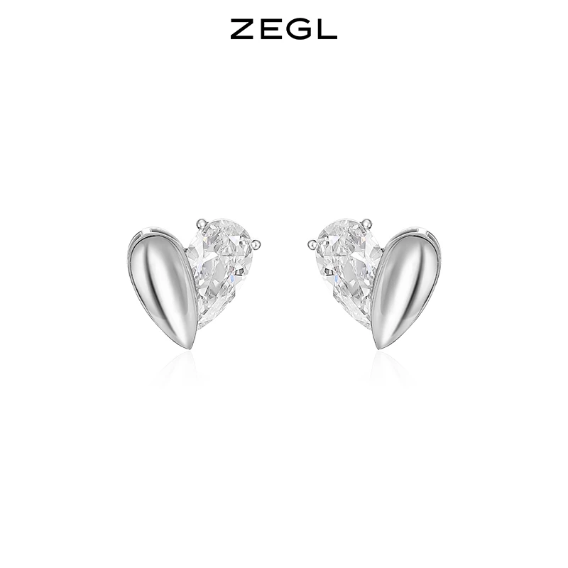 ZEGL 铜合金合成锆石耳饰 【李金铭推荐】爱心耳钉925银针耳环