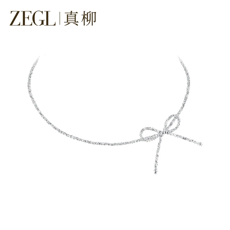 ZEGL 铜合金项链 蝴蝶结碎银颈链项链高级感小众锁骨链配饰品DB