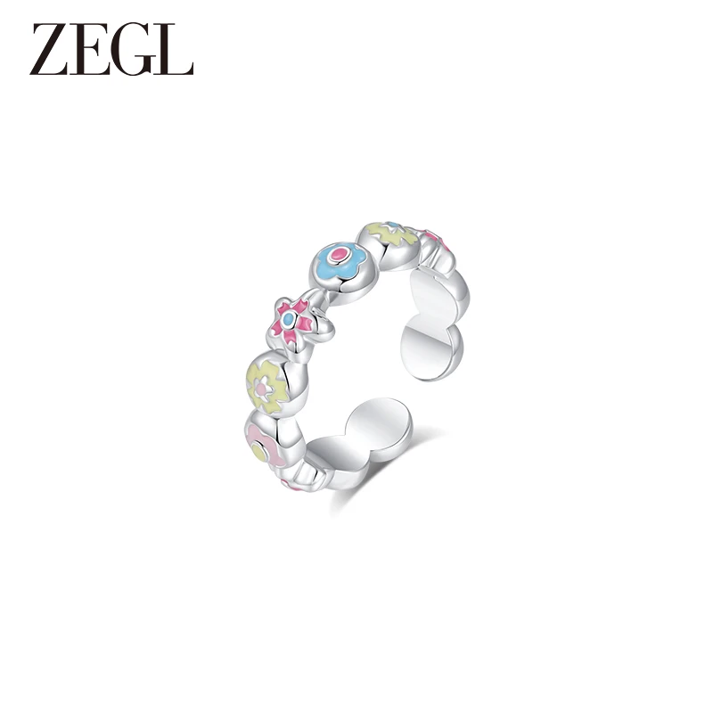ZEGL 合金戒指 设计师樱花小彩串系列彩色戒指女多巴胺穿搭食指戒