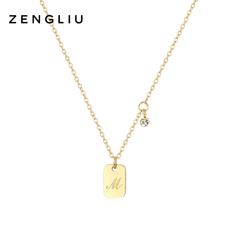 ZEGL 钛钢项链 字母M方形潮牌项链个性锁骨毛衣链女轻奢时尚首饰