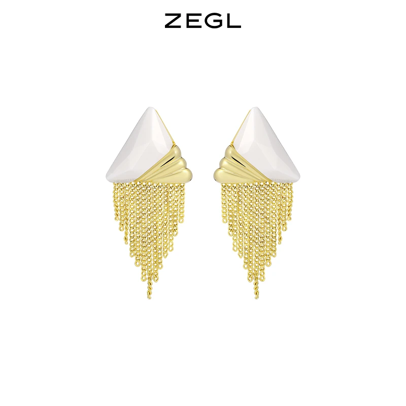 ZEGL 铜合金耳饰 三角形流苏耳环925银针新款简约气质时尚耳饰