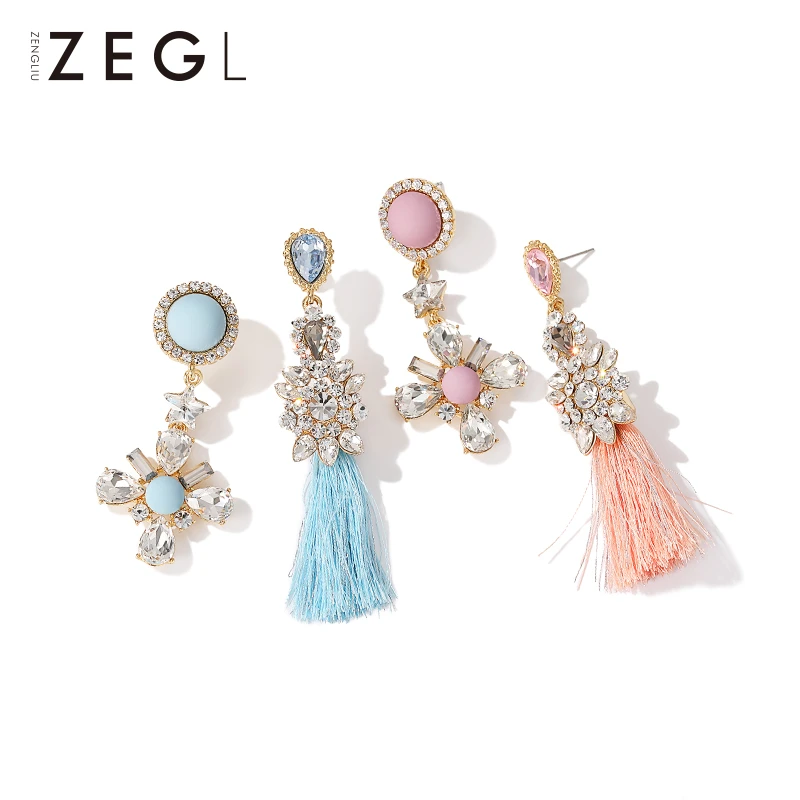ZEGL 铜合金耳饰 韩国流苏耳环简约不对称时尚耳坠饰品气质百搭