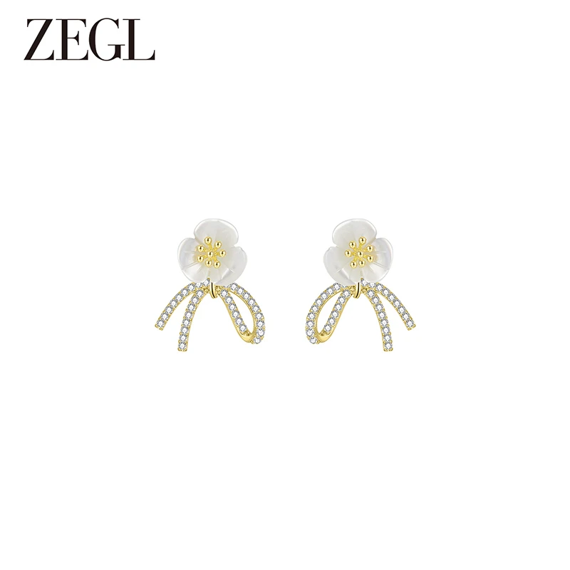 ZEGL 铜合金耳饰 小兔牙-小雏菊三瓣花蝴蝶结耳环ZS56049