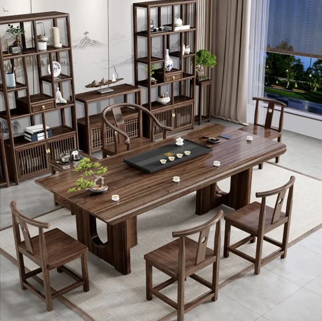 新中式茶桌客厅家用简约实木大板茶台办公室禅意茶艺泡茶桌椅组合