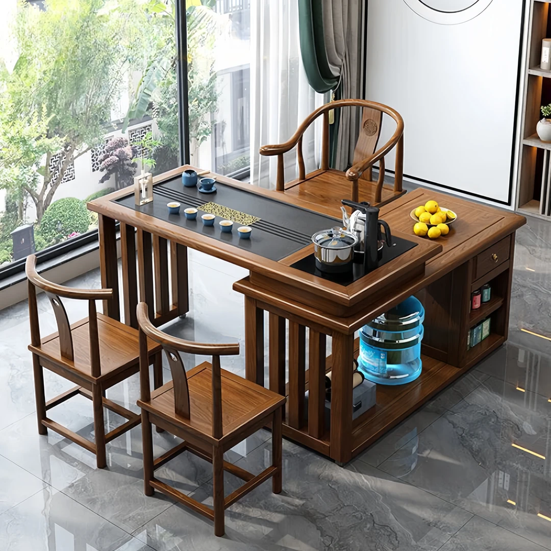 新中式旋转实木茶桌阳台客厅家用移动简约茶桌茶台泡茶桌