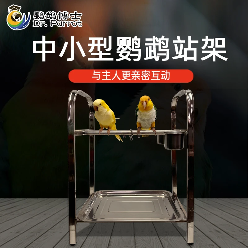 玄凤牡丹和尚八哥小太阳鹦鹉桌面训练落地不锈钢中小型鸟站架脚链