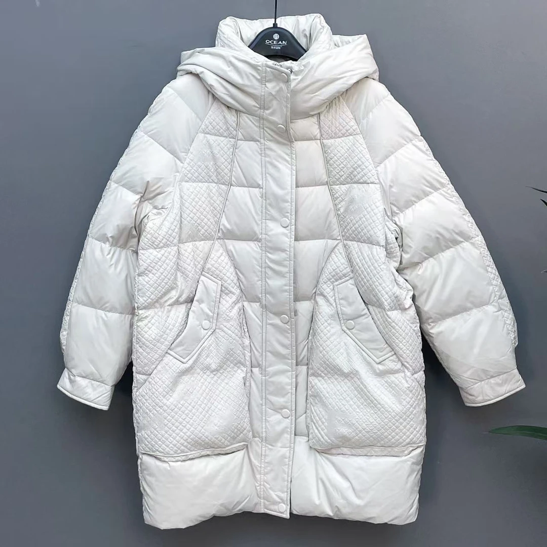 厚款加绒加厚款羽绒服保暖女装简约白色运动连帽加厚潮流TD958221