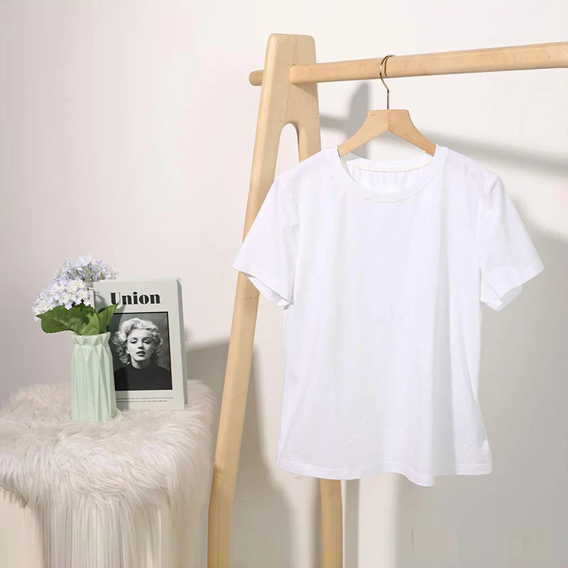 女装白色休闲百搭夏季纯色圆领短袖T恤TB152231