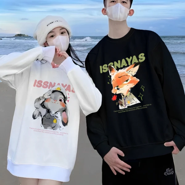 【两件装】issnayas狐狸兔子卡通ins潮流加绒圆领保暖情侣秋冬卫衣