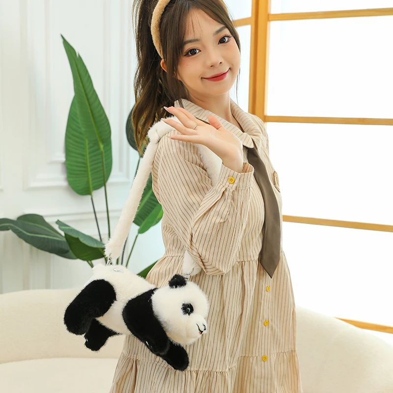 新款熊猫包包公仔毛绒玩具花花呆萌手工填充挂件摆件柔软