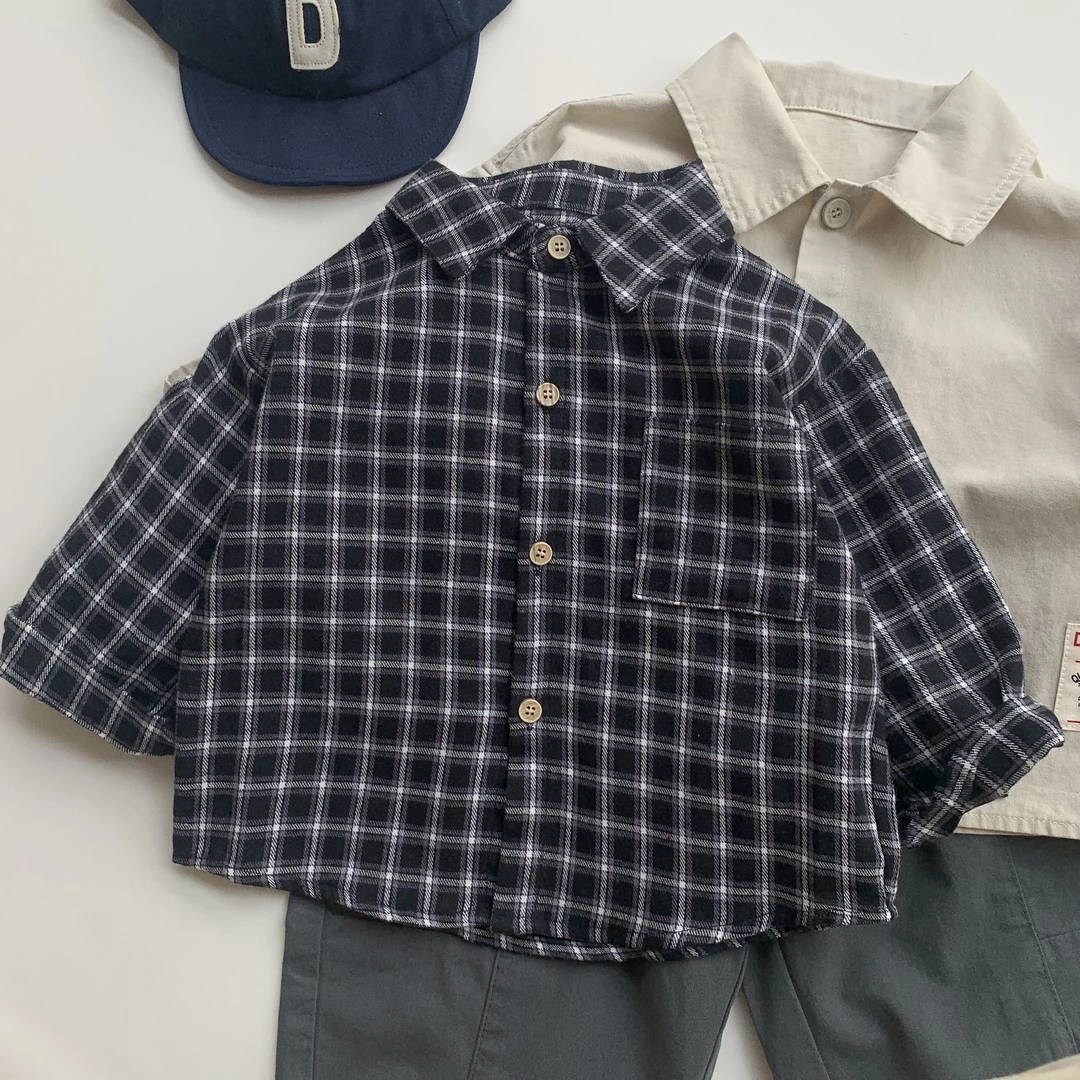 【棉烊80-140码格子衬衫】中小童男童宝宝简约韩系风百搭衬衫上衣