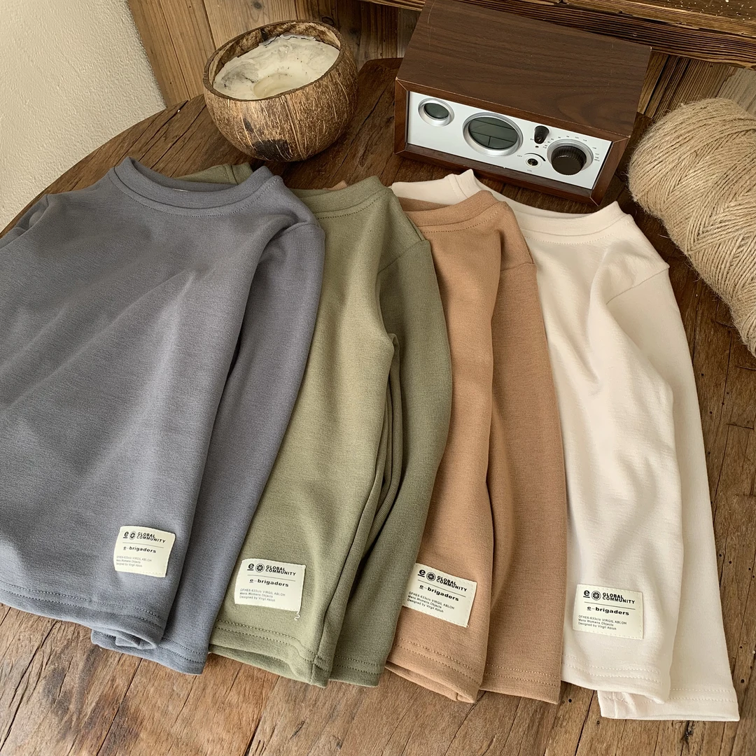 【棉烊清打底衫】儿童春秋简约休闲百搭上衣内搭圆领高弹长袖