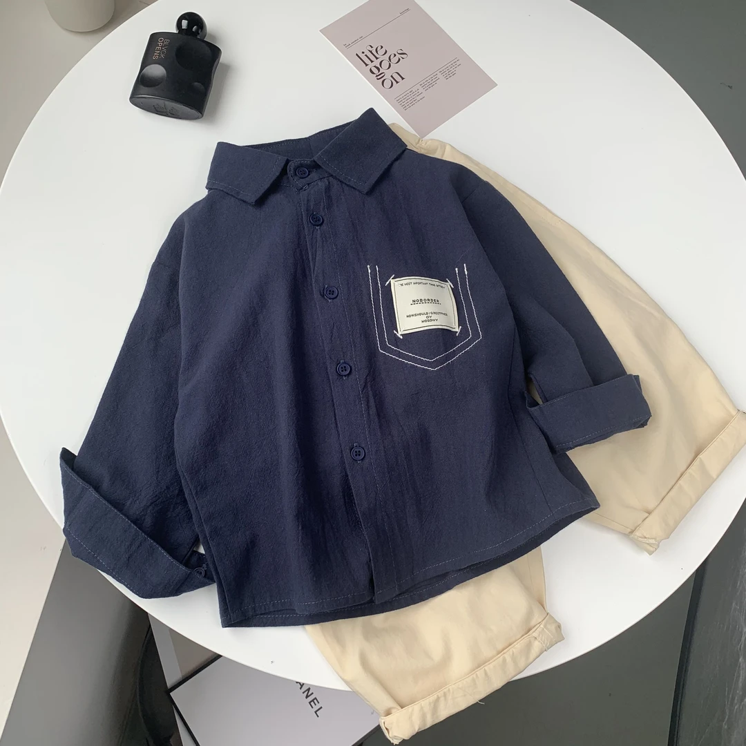 【棉烊童品】2023秋季新款男童儿童休闲简约搭配棉布藏青衬衫23001