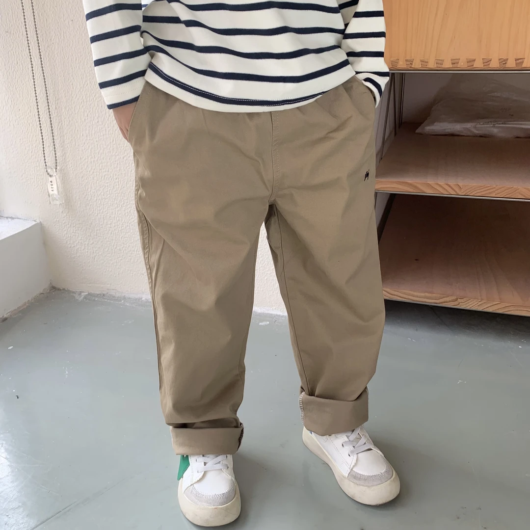 【棉烊80-140码卡其色裤】中小童儿童春秋季弹力棉布束脚直通休闲裤