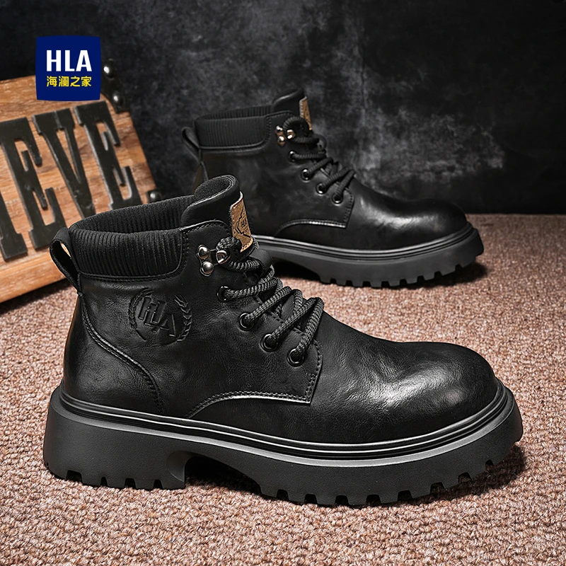 海澜之家男鞋2025秋季百搭马丁靴休闲高帮男鞋工装靴中帮厚底男鞋