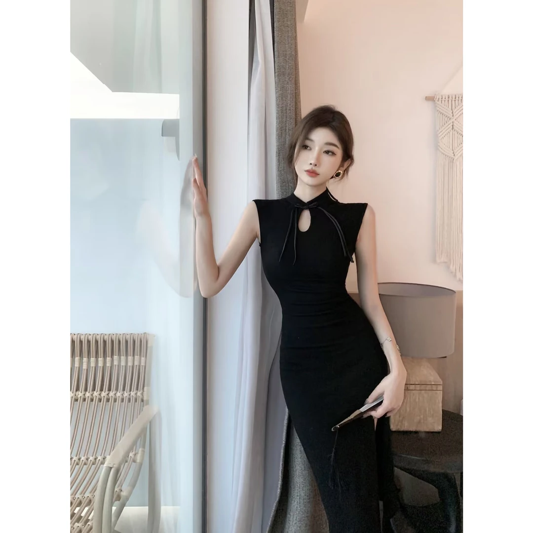 新中式国风改良旗袍连衣裙女装夏季复古气质长款包臀裙子2023新款