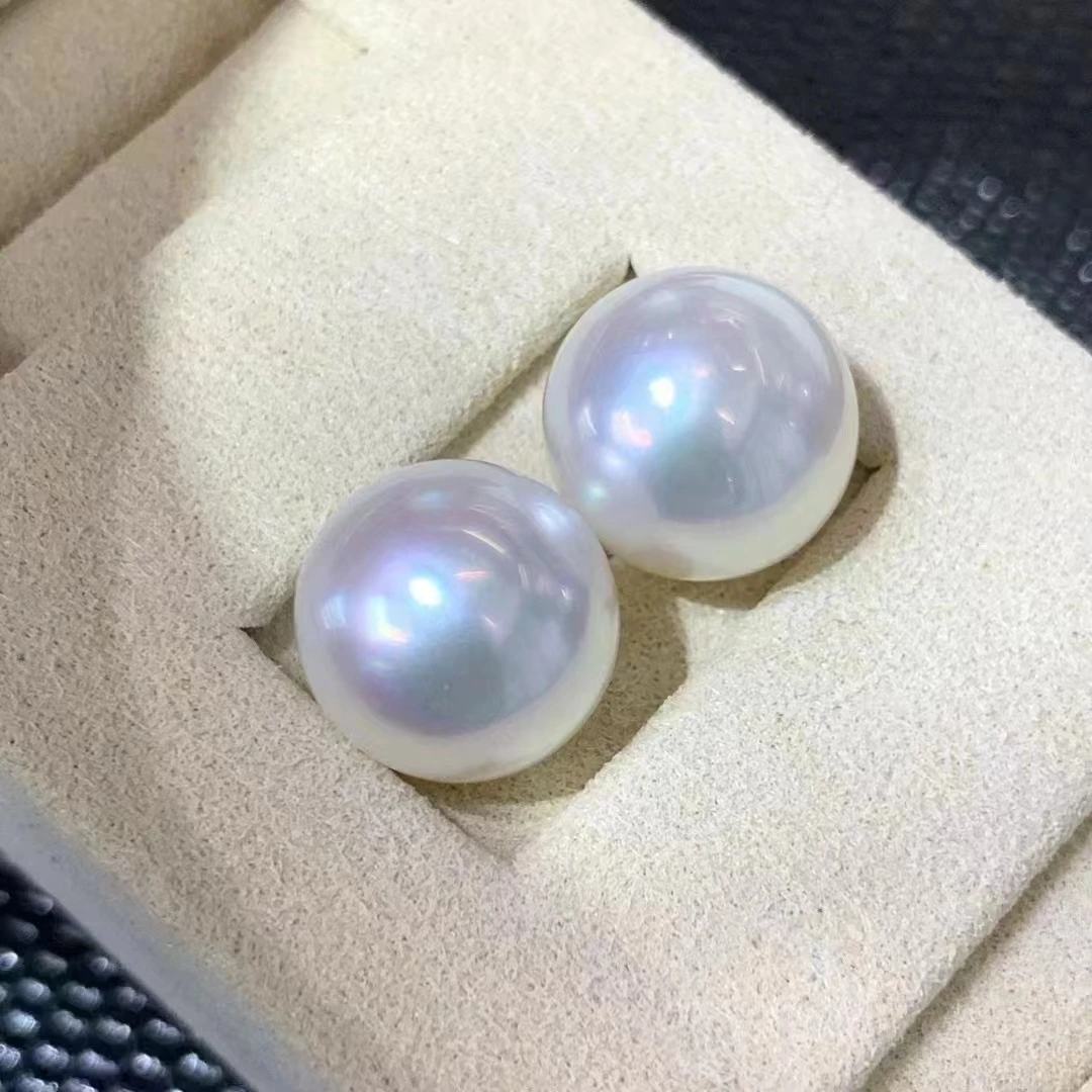 兰姐粉丝专享 海水澳白珍珠耳钉18K金11-12