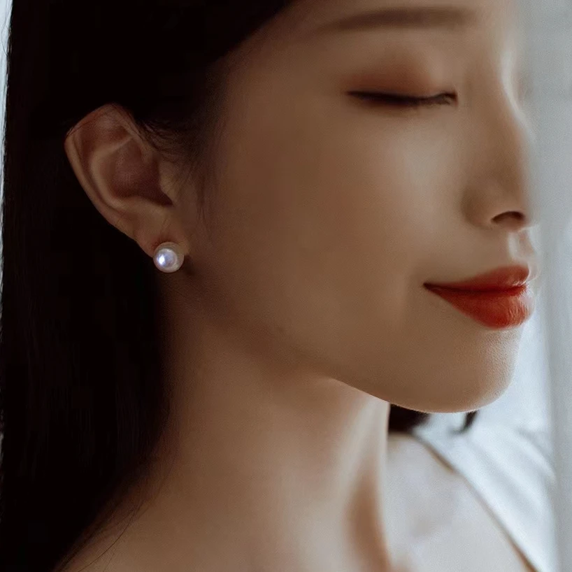【琳琳专享】 日本天然海水akoya18K金耳钉7-8