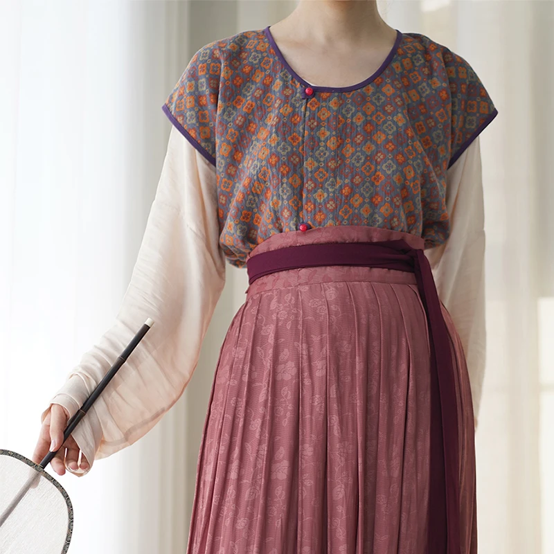 谜阿凰琵琶行半臂高腰百搭复古日常中国风百褶秋冬汉元素显瘦气质