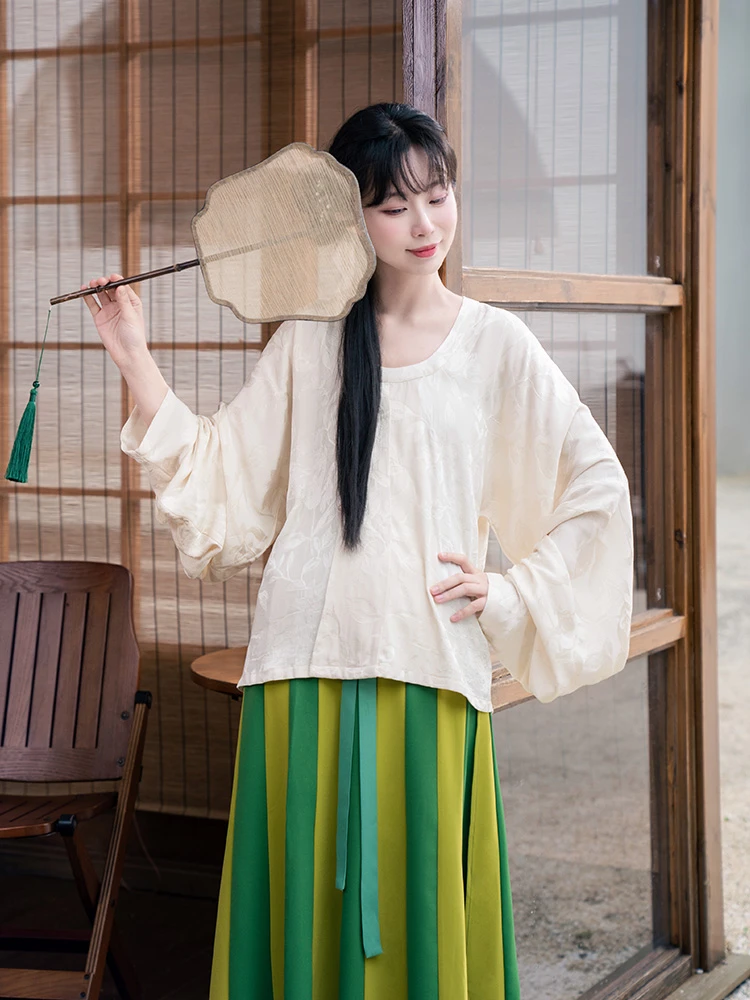 苏堤春晓汉服日常汉元素夏季古装中国风百褶短衫绿色古风夏款女款